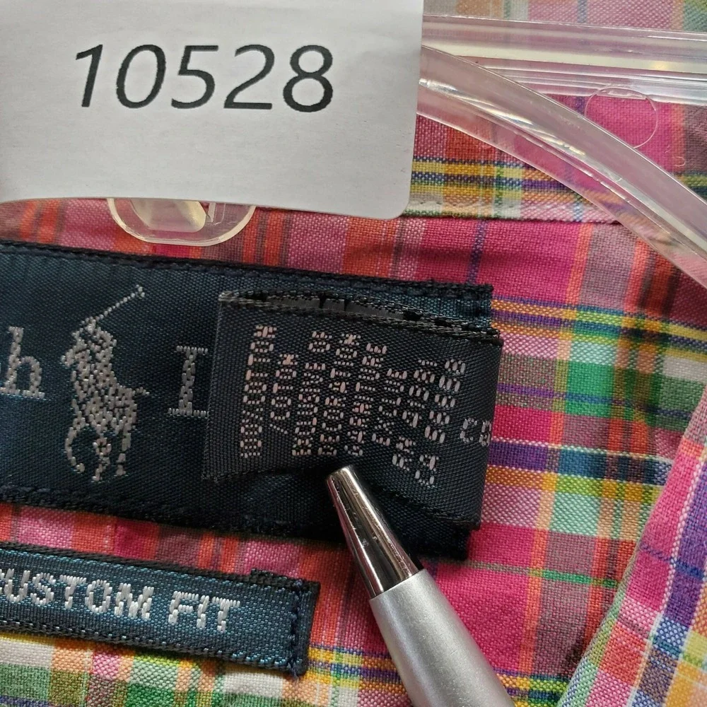 Ralph Lauren Men Button Up Medium Pink Plaid Custom Fit Tartan Long Sleeve